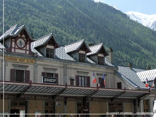 TMB. SNCF stationen i Chamonix-Mont Blanc. Fra stationen krer ogs et bjergbanetog til Montenvers gletcheren