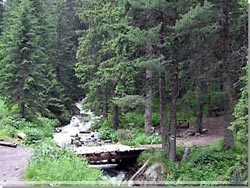 Bulgarien. Rila. Bro over floden på vej mod Chalet Mussala