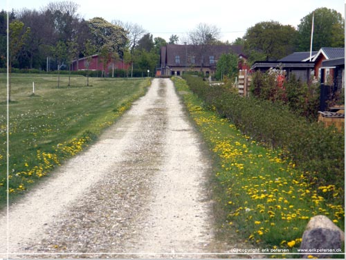 For enden af grusvejen dukker de frste huse i Ishj Landsby op