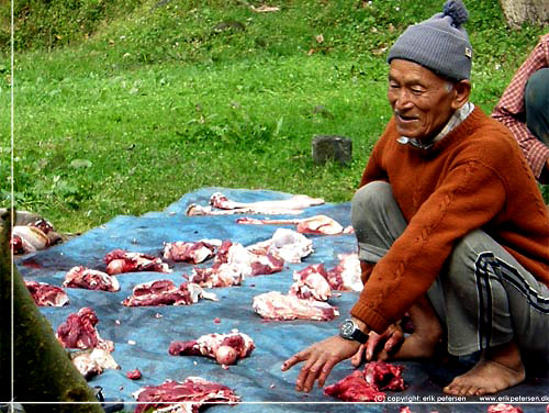 Nepal. Partering af et dyr p grsplnen