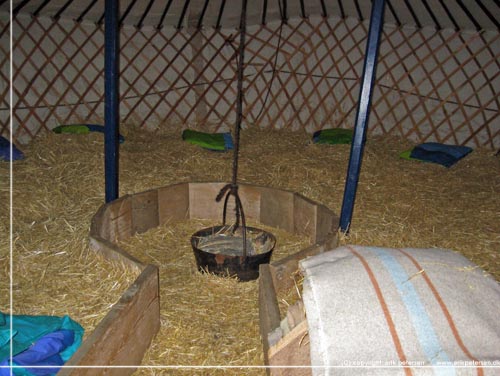 TMB. Et kig indenfor i teltet afslrer dog, at det faktisk er ekstra sovepladser. Her kan man sove i halmen, der er stret ud hele vejen rundt